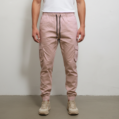 Men’s Slim-Fit Dusty Rose Cargo Joggers – 6-Pocket Utility Trousers