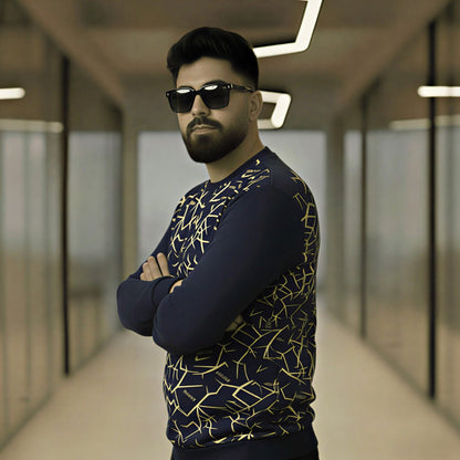 Men's Navy & Gold Geometric Graphic Crewneck Sweatshirt