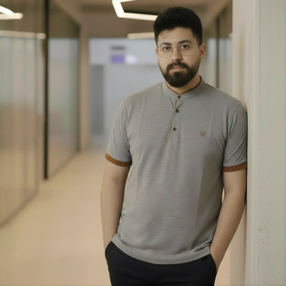 Collar Polo Shirt Men's Modern Gray