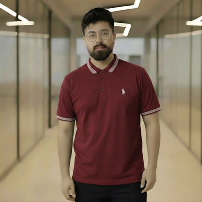 Polo Shirt Deep Maroon with White Tipping