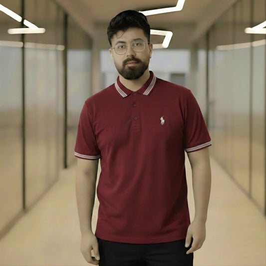 Polo Shirt Deep Maroon with White Tipping