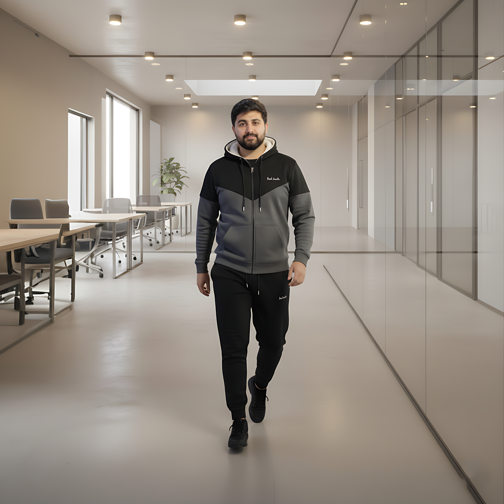 Warm & Stylish Men's Charcoal | Gray Wool Blend Tracksuit - Image 3