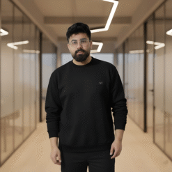 Men’s Premium Textured Crew Neck Shirt | Black