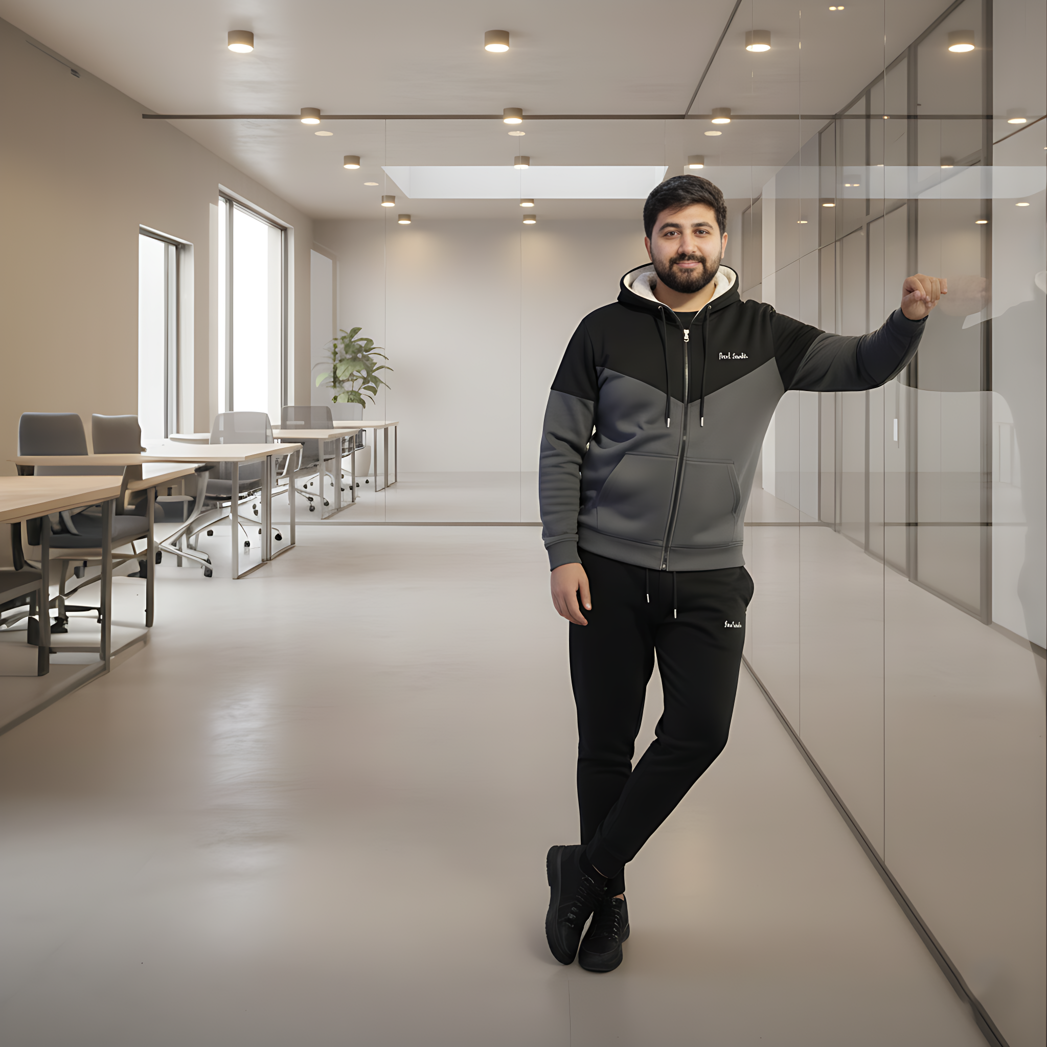 Warm & Stylish Men's Charcoal | Gray Wool Blend Tracksuit - Image 2