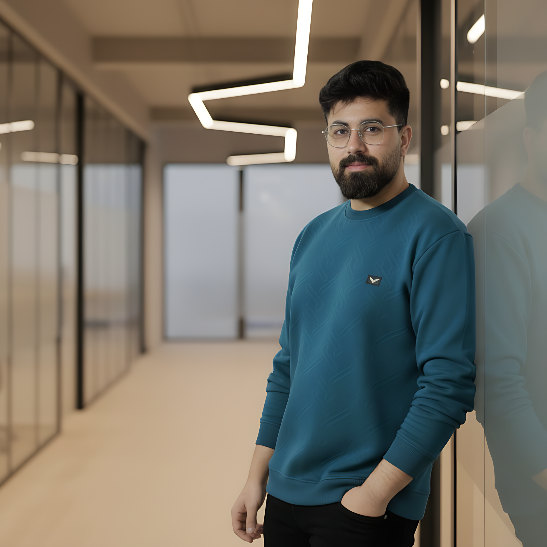 Men’s Premium Textured Crew Neck Shirt | Blue - Image 2