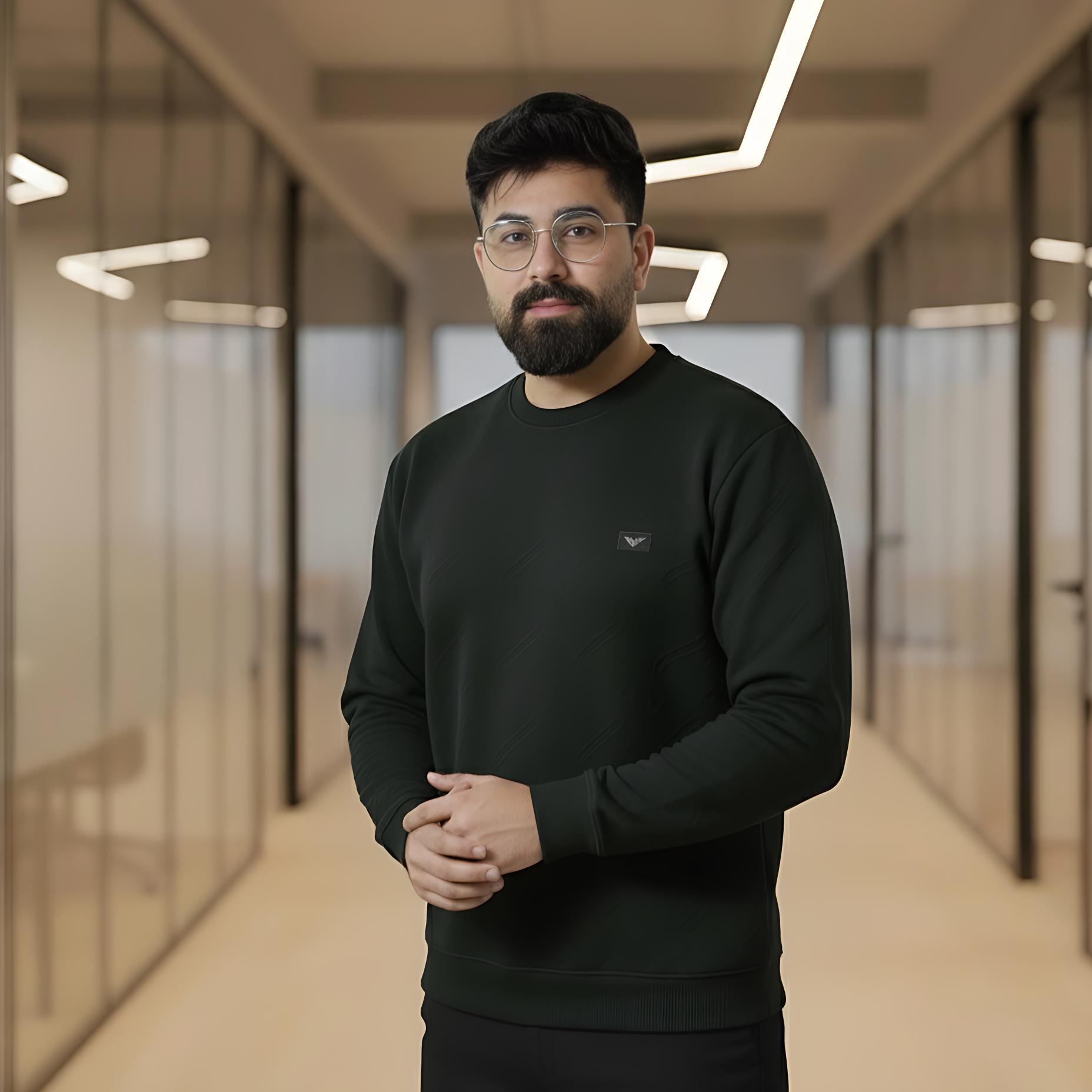 Men’s Premium Textured Crew Neck Shirt | Dark Green