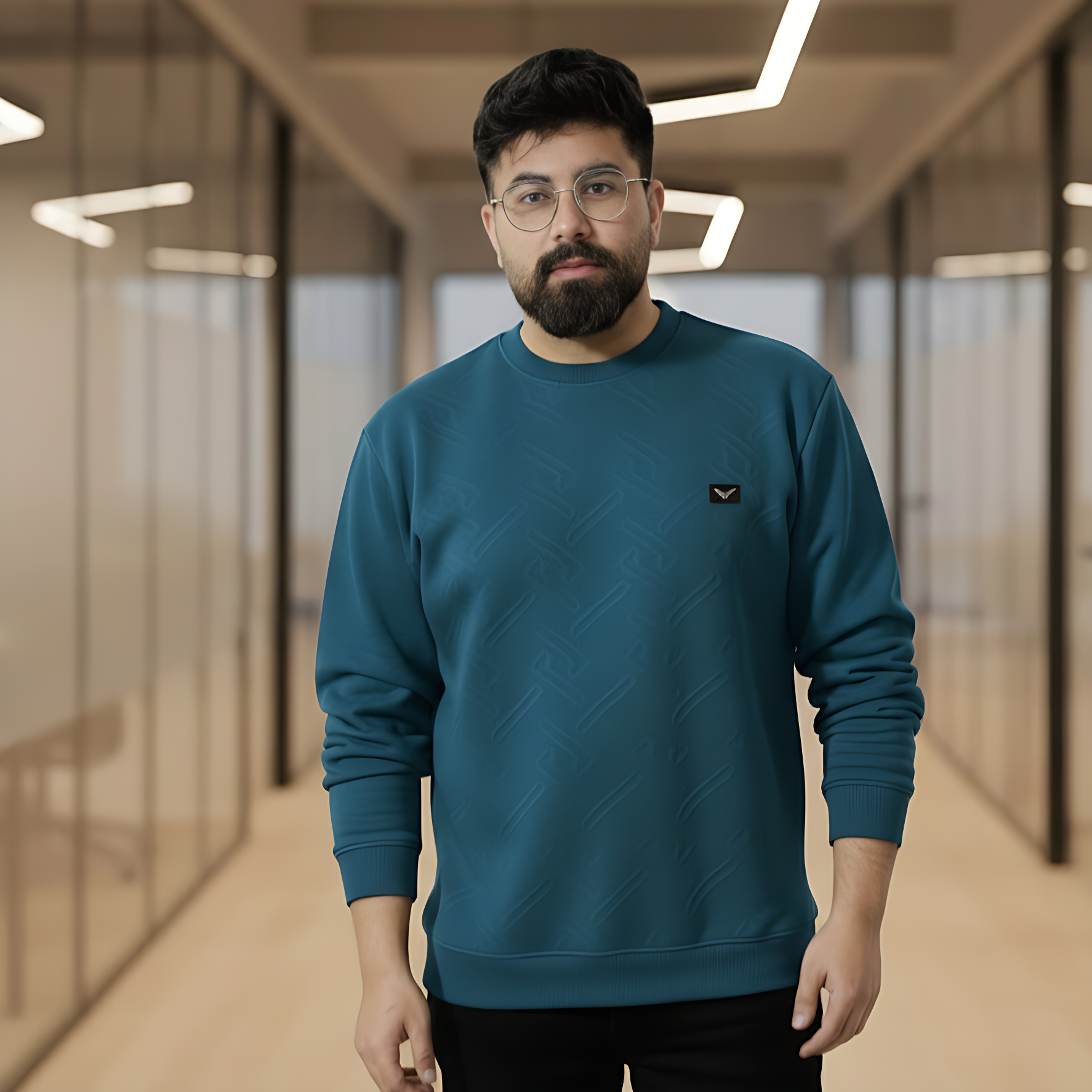 Men’s Premium Textured Crew Neck Shirt | Blue - Image 3