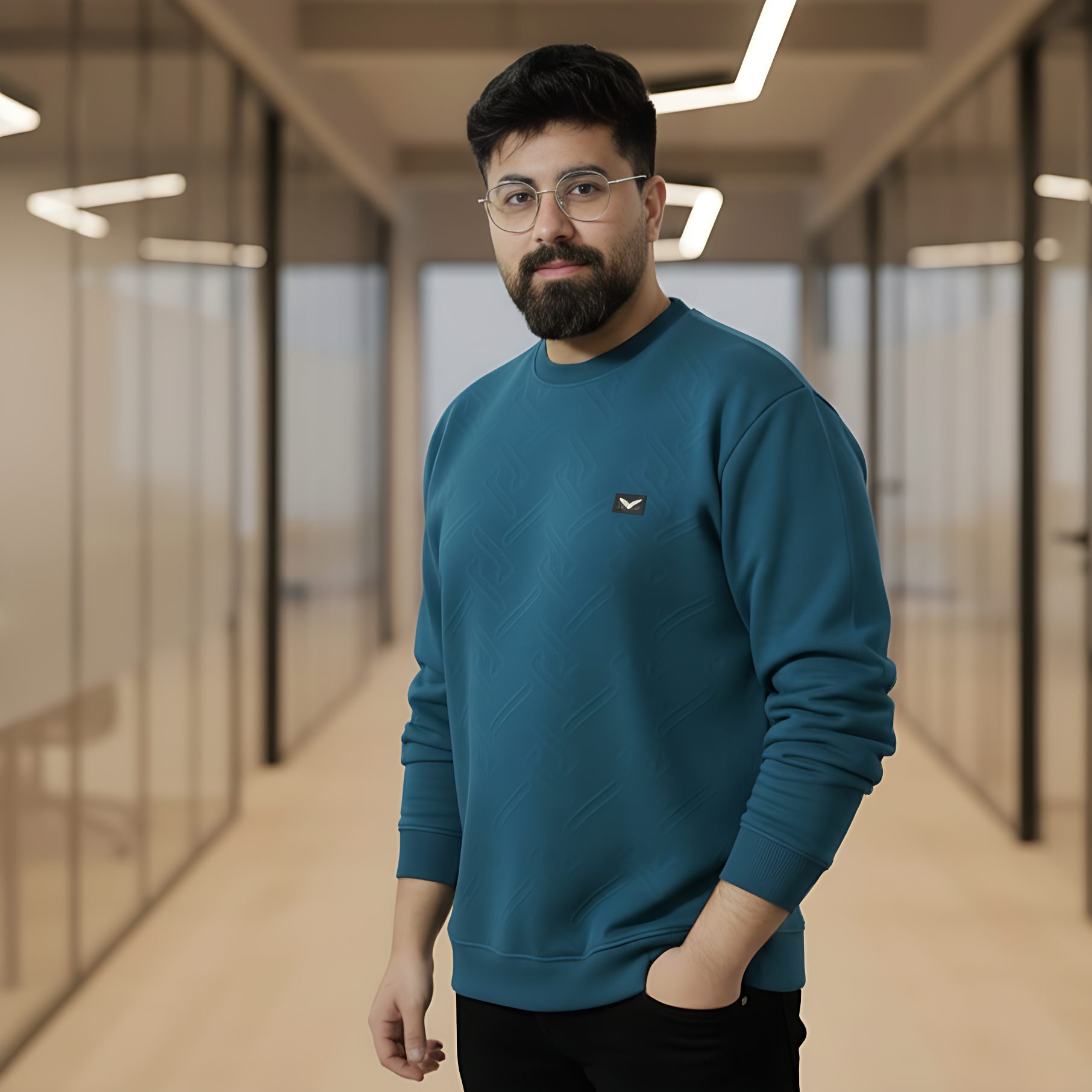 Men’s Premium Textured Crew Neck Shirt | Blue