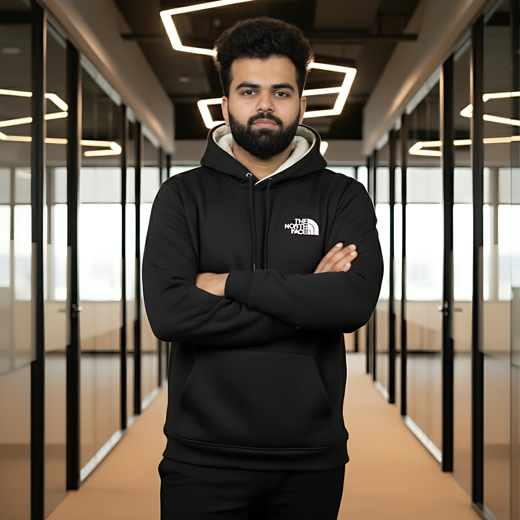 Premium Black Wool Blend Hoodie with Warm Sherpa Lining - Image 2