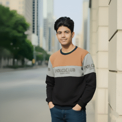 Cotton Wool Blend Men's Sweatshirt with Color Block Design - Winter Crewneck