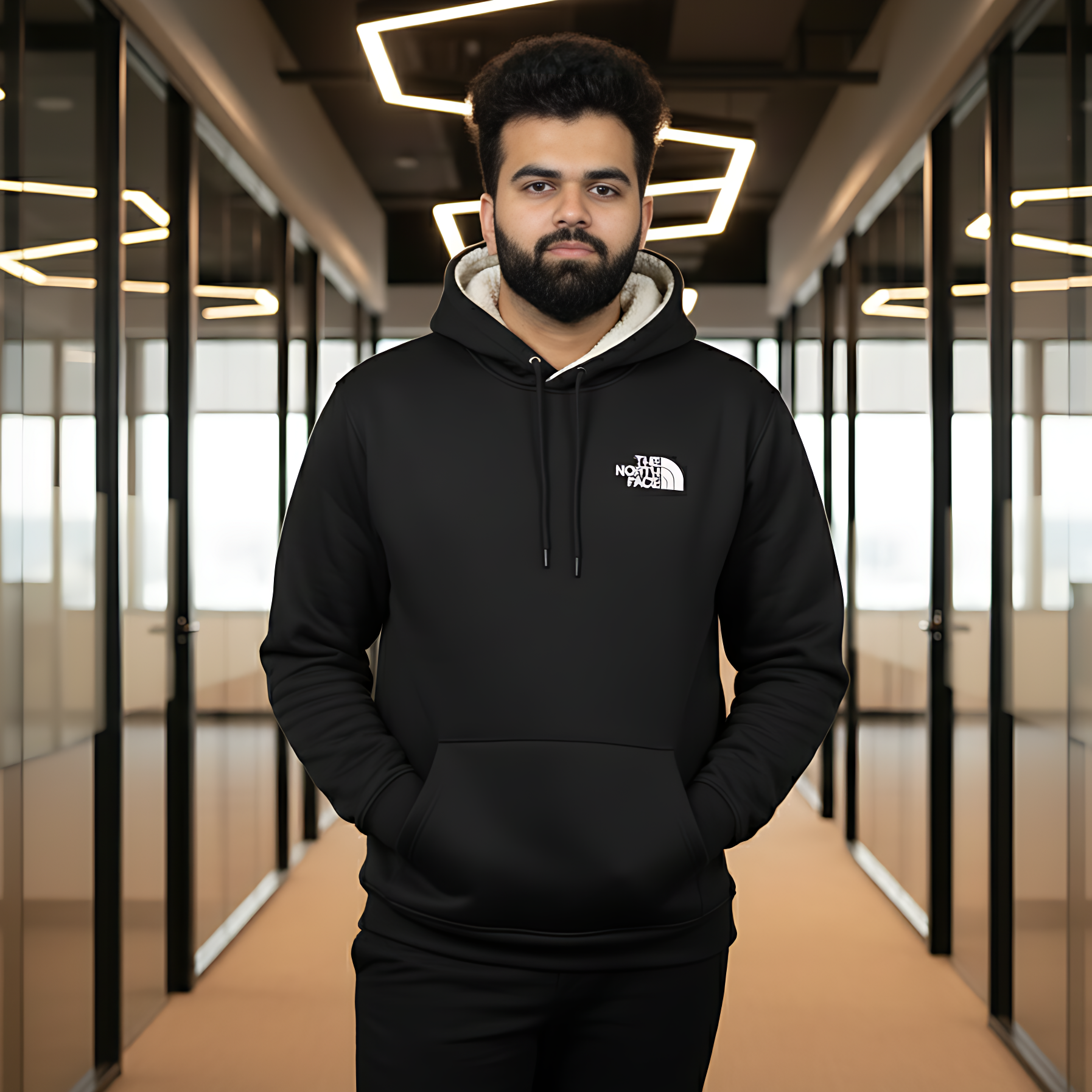 Premium Black Wool Blend Hoodie with Warm Sherpa Lining