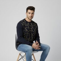 Men's Navy & Gold Geometric Graphic Crewneck Sweatshirt
