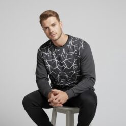 Men's Gray & White Geometric Graphic Crewneck Sweatshirt