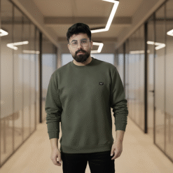 Men’s Premium Textured Crew Neck Shirt | Olive Green