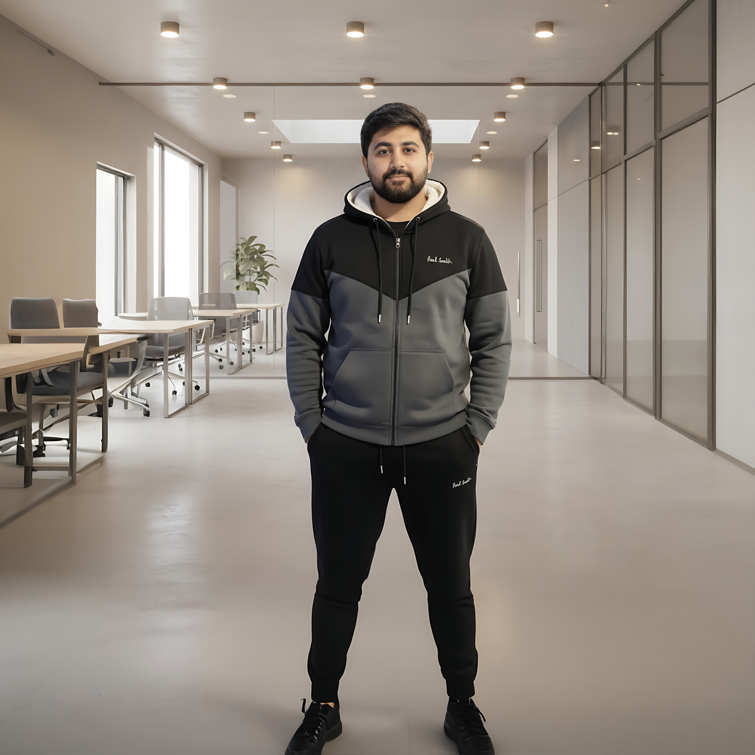 Warm & Stylish Men's Charcoal | Gray Wool Blend Tracksuit