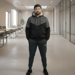 Warm & Stylish Men's Charcoal | Black Wool Blend Tracksuit