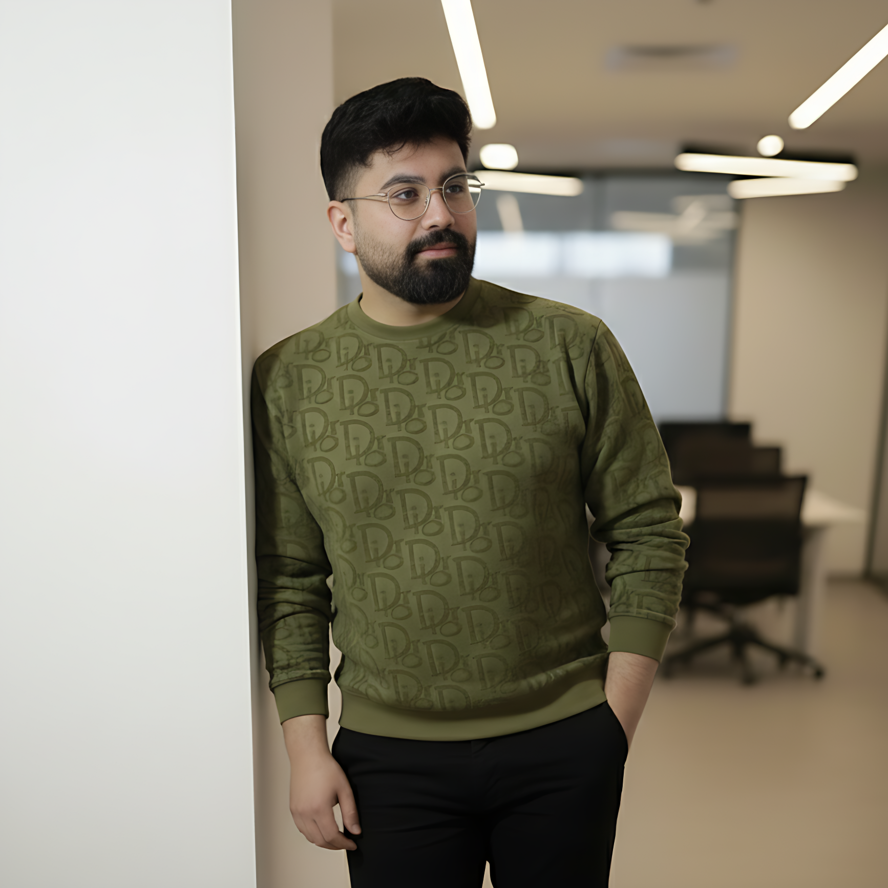 Premium Velvet Jersey Monogram Crewneck - Green - Image 2