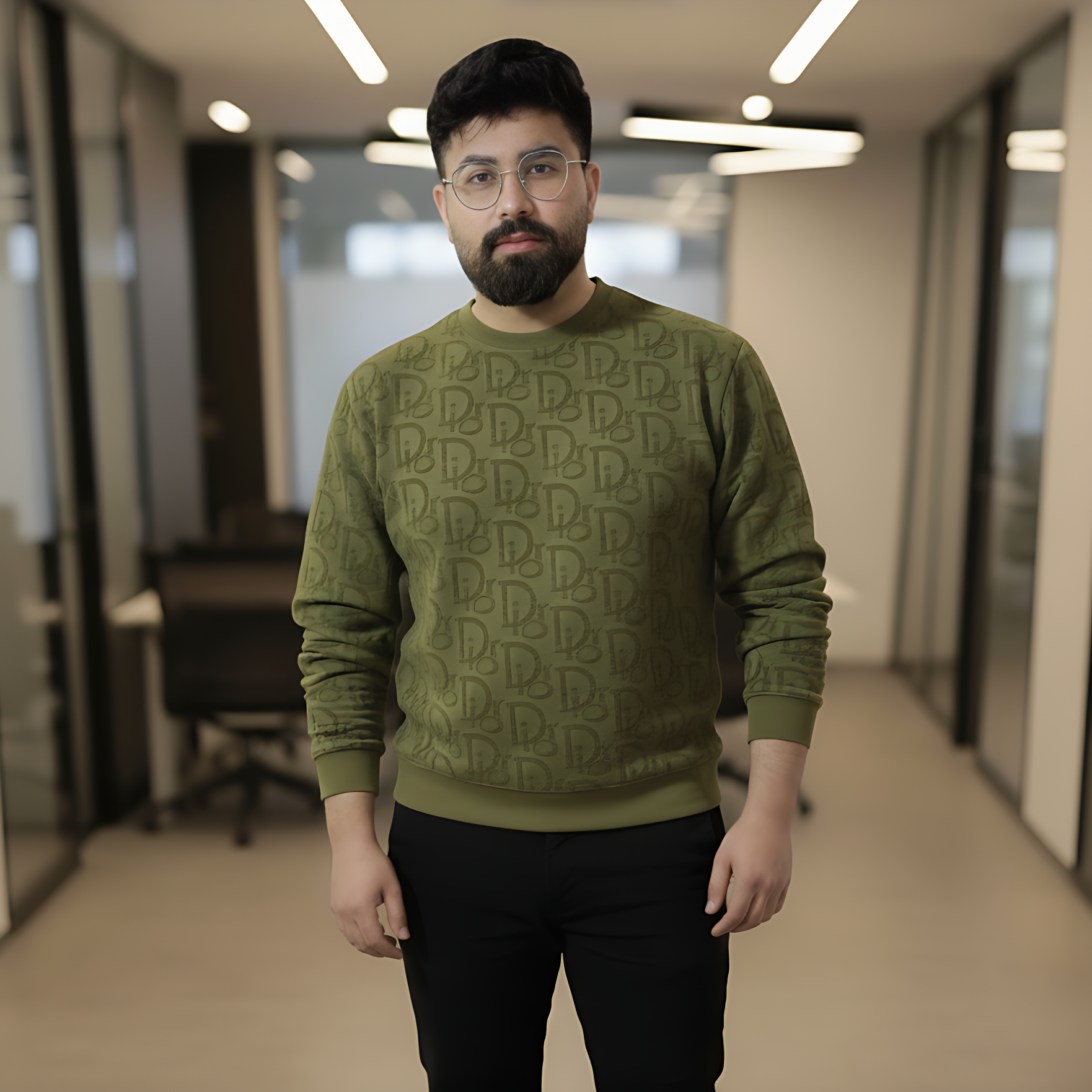 Premium Velvet Jersey Monogram Crewneck - Green