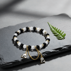 Black & White Beaded 2 Panda Charm Stretch Bracelet