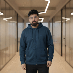 Men’s Winter Heavyweight Cotton Full-Zip Hoodie – Slate Blue