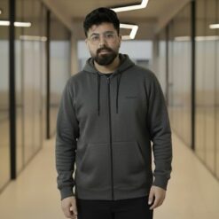 Men’s Winter Heavyweight Cotton Full-Zip Hoodie – Charcoal Grey