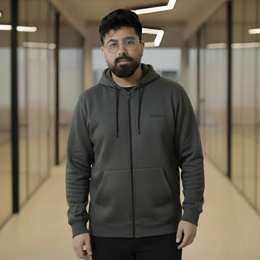 Men’s Winter Heavyweight Cotton Full-Zip Hoodie – Charcoal Grey