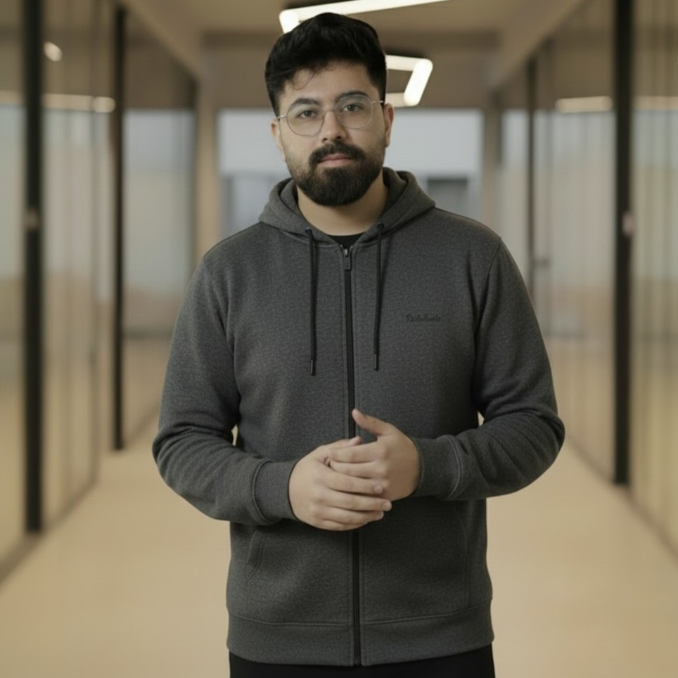 Men’s Winter Heavyweight Cotton Full-Zip Hoodie – Charcoal Grey - Image 3