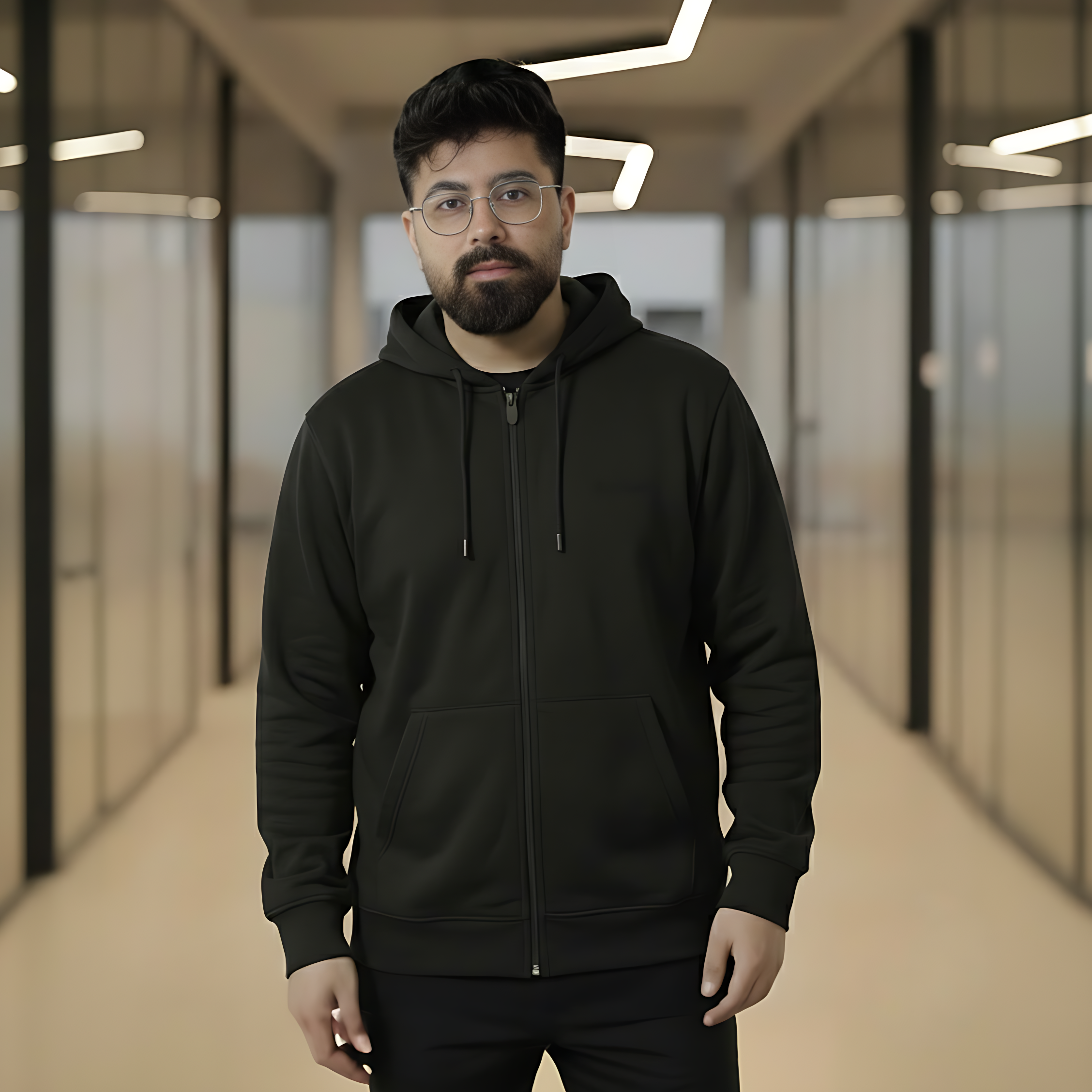 Men’s Winter Heavyweight Cotton Full-Zip Hoodie – Black