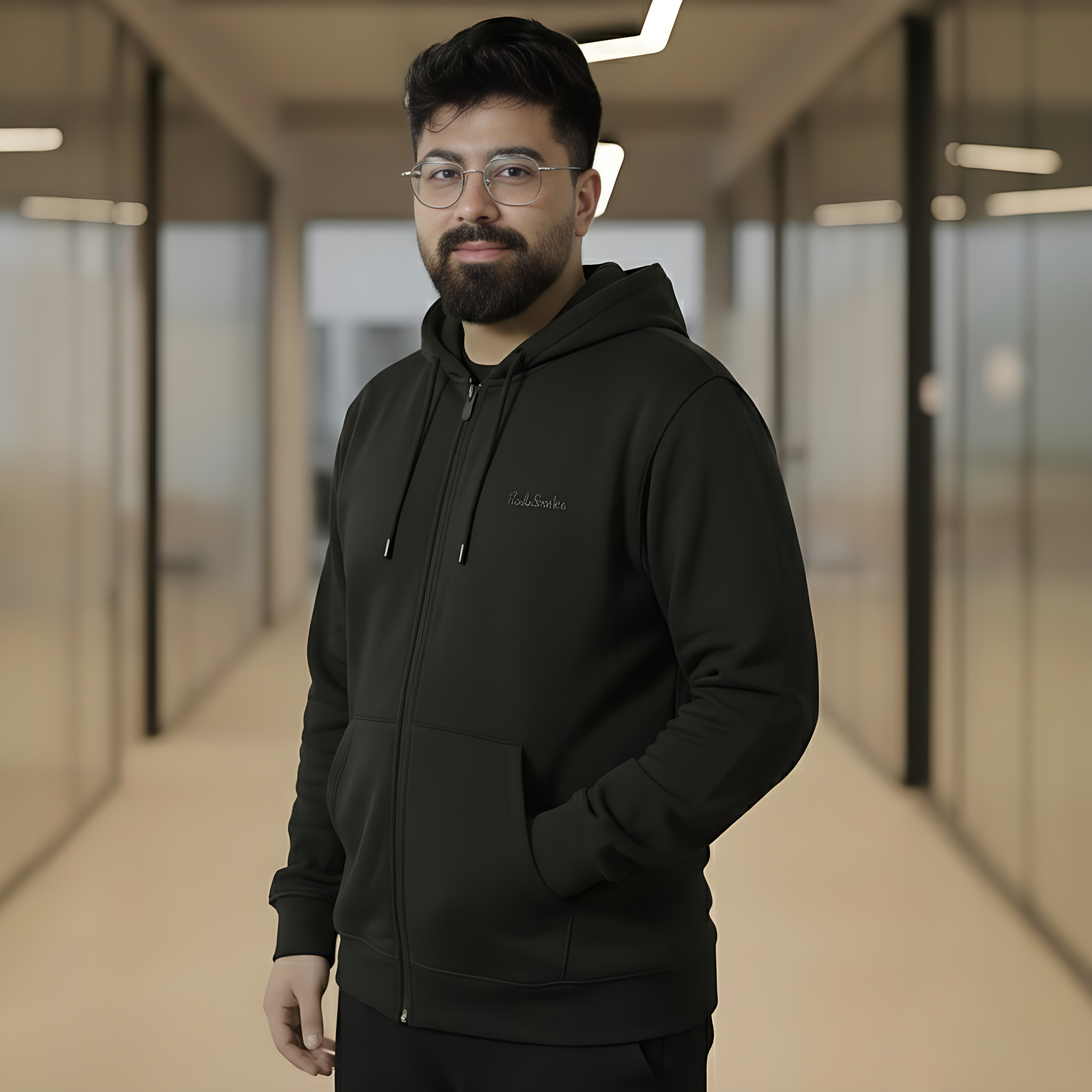 Men’s Winter Heavyweight Cotton Full-Zip Hoodie – Black - Image 2