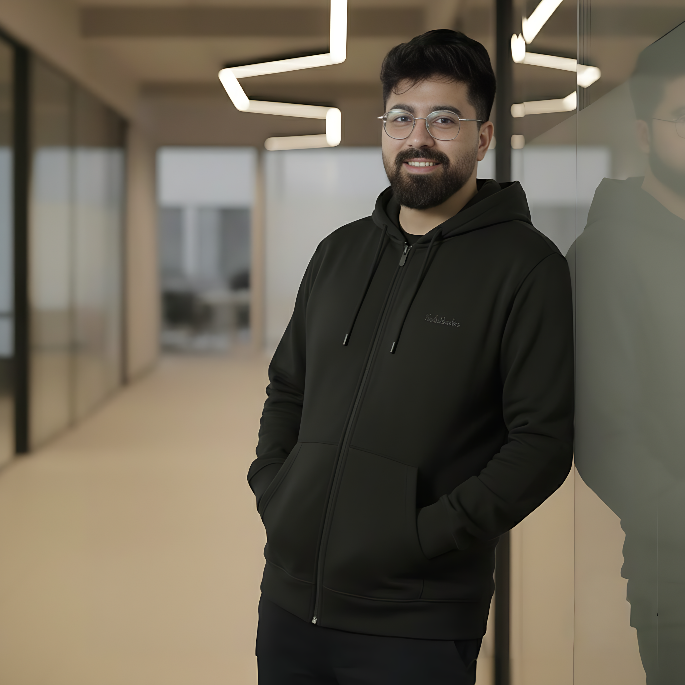 Men’s Winter Heavyweight Cotton Full-Zip Hoodie – Black - Image 3