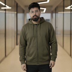 Men’s Winter Heavyweight Cotton Full-Zip Hoodie – Olive Green