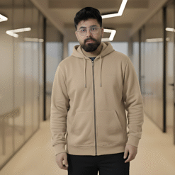 Men’s Winter Heavyweight Cotton Full-Zip Hoodie – Beige