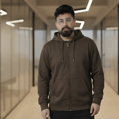 Men’s Winter Heavyweight Cotton Full-Zip Hoodie – Brown