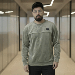 Men's Sage Green Velvet Crew Neck Sweatshirt