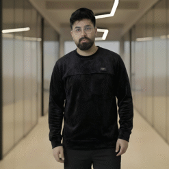 Men's Plush Black Velvet Crew Neck Sweatshirt