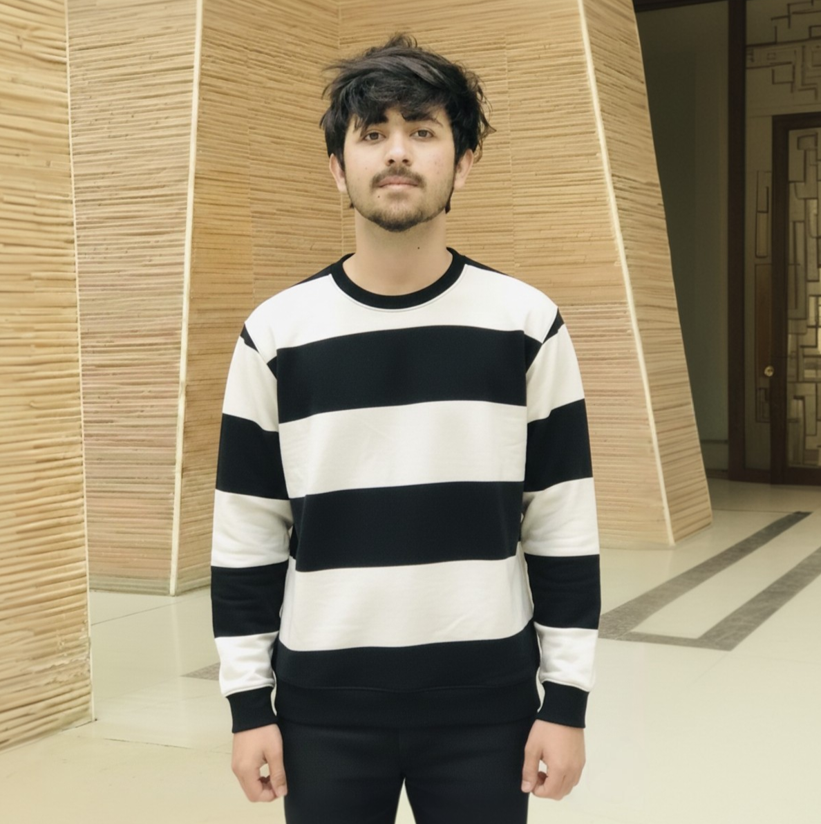 Men's Blue & White Striped Long-Sleeve Sweatshirt