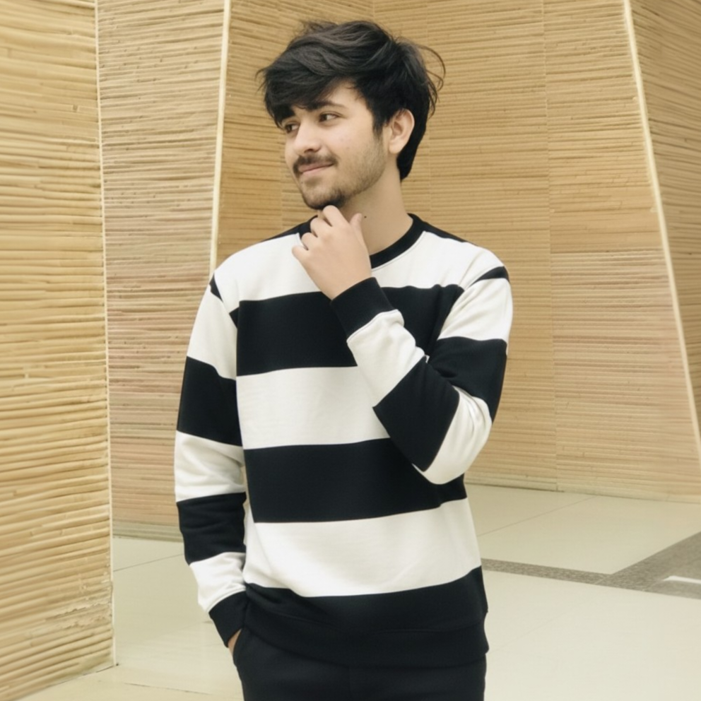 Men's Blue & White Striped Long-Sleeve Sweatshirt - Image 3