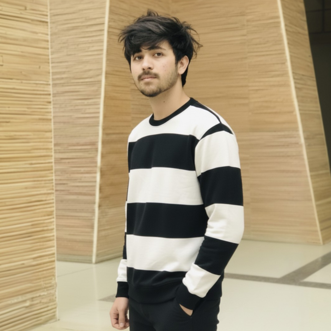 Men's Blue & White Striped Long-Sleeve Sweatshirt - Image 2