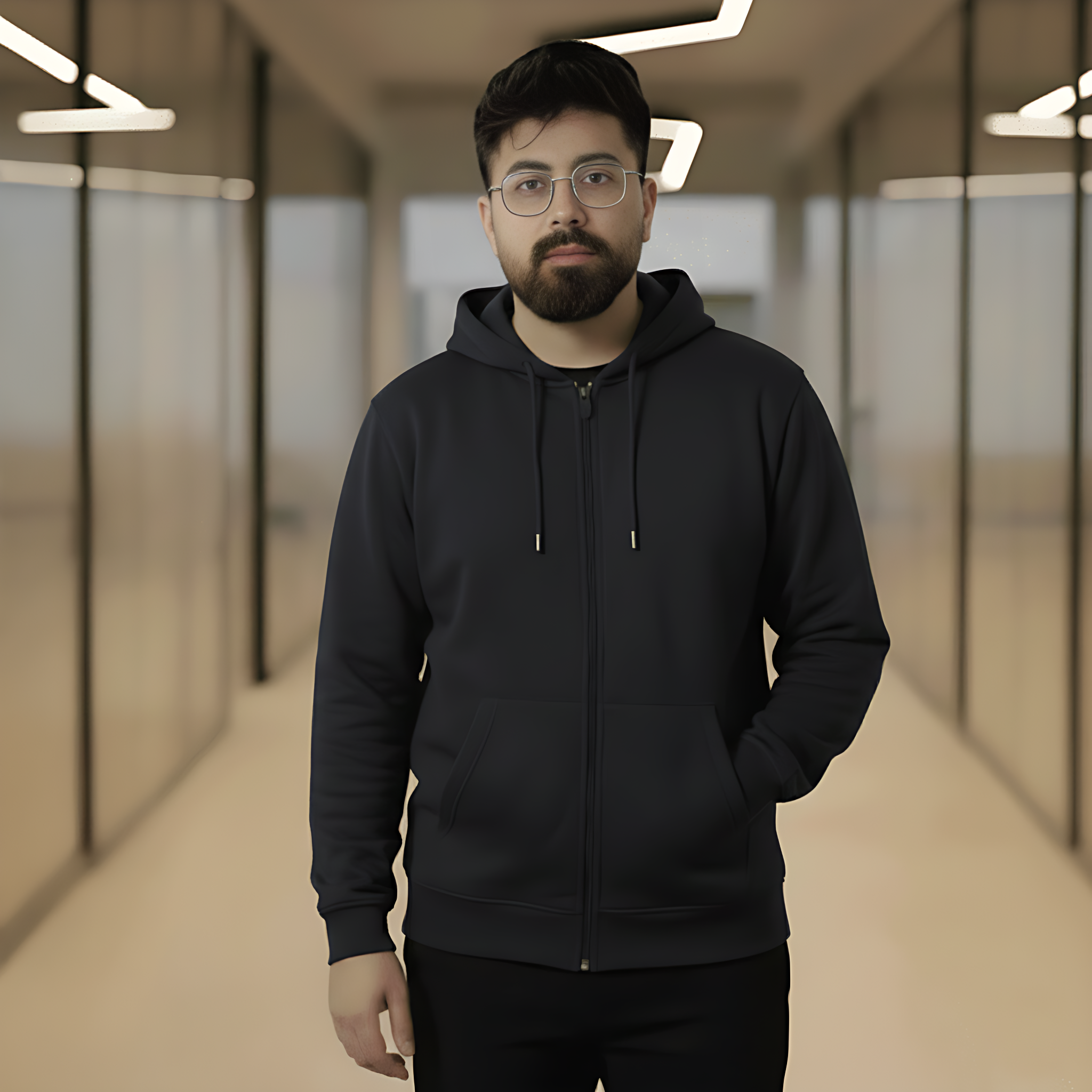 Men’s Winter Heavyweight Cotton Full-Zip Hoodie – Navy Blue - Image 3