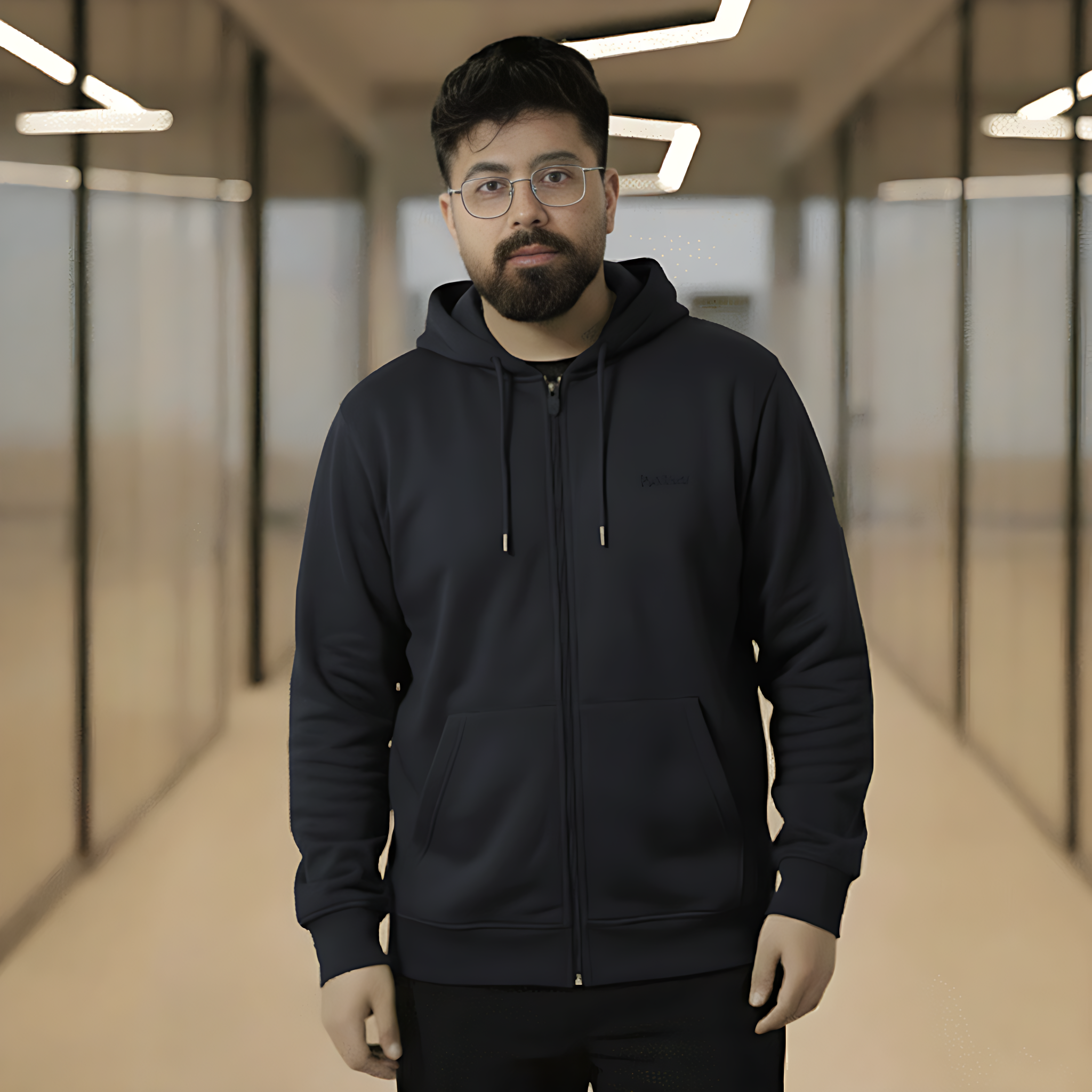 Men’s Winter Heavyweight Cotton Full-Zip Hoodie – Navy Blue