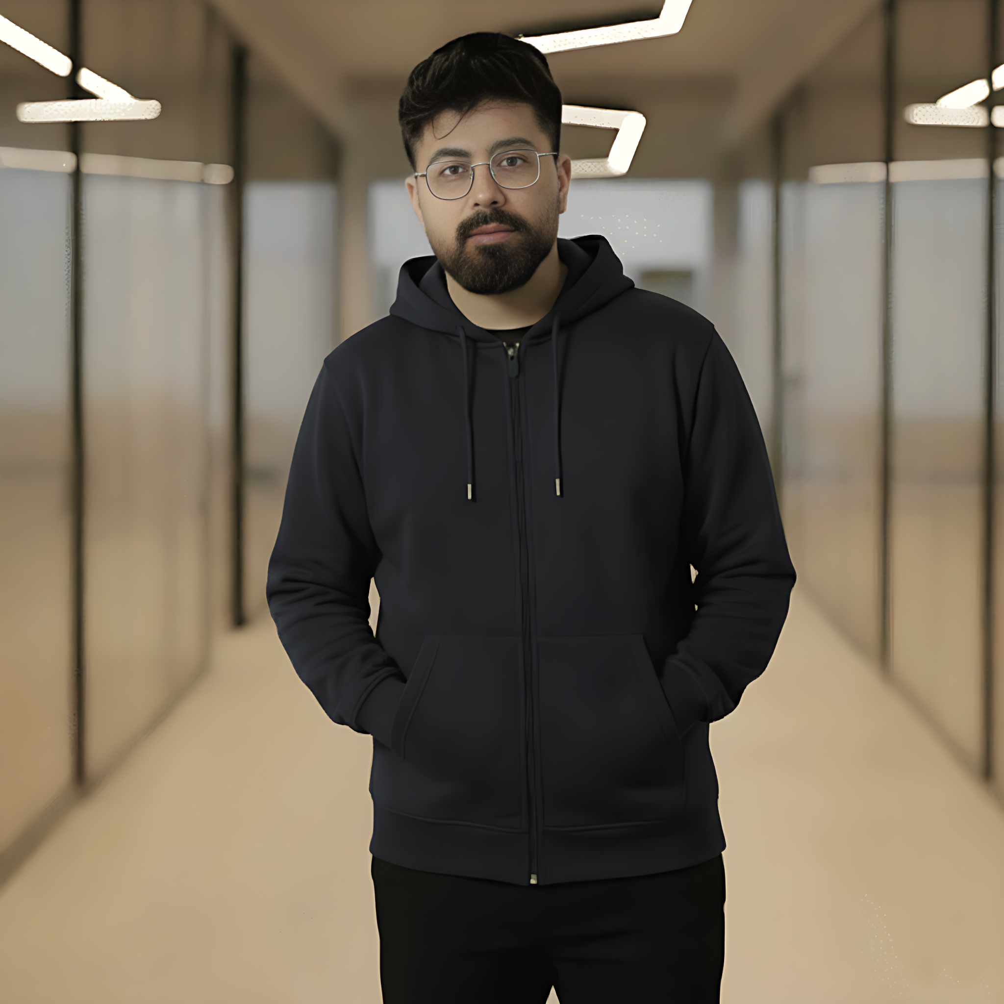 Men’s Winter Heavyweight Cotton Full-Zip Hoodie – Navy Blue - Image 2