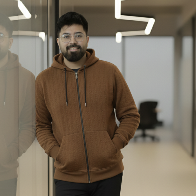 Premium Quilted Full-Zip Hooded Jacket for Men - Rich Caramel - Image 3