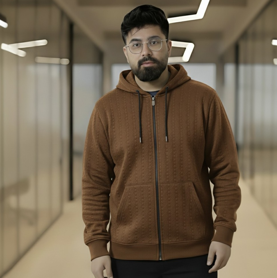 Premium Quilted Full-Zip Hooded Jacket for Men - Rich Caramel