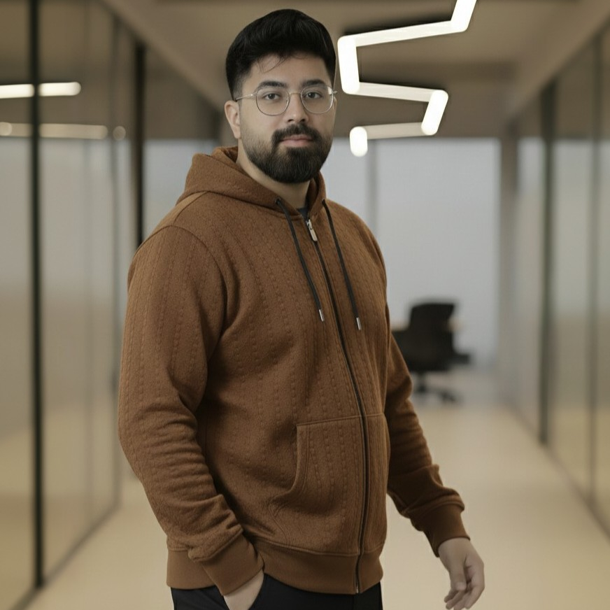 Premium Quilted Full-Zip Hooded Jacket for Men - Rich Caramel - Image 2