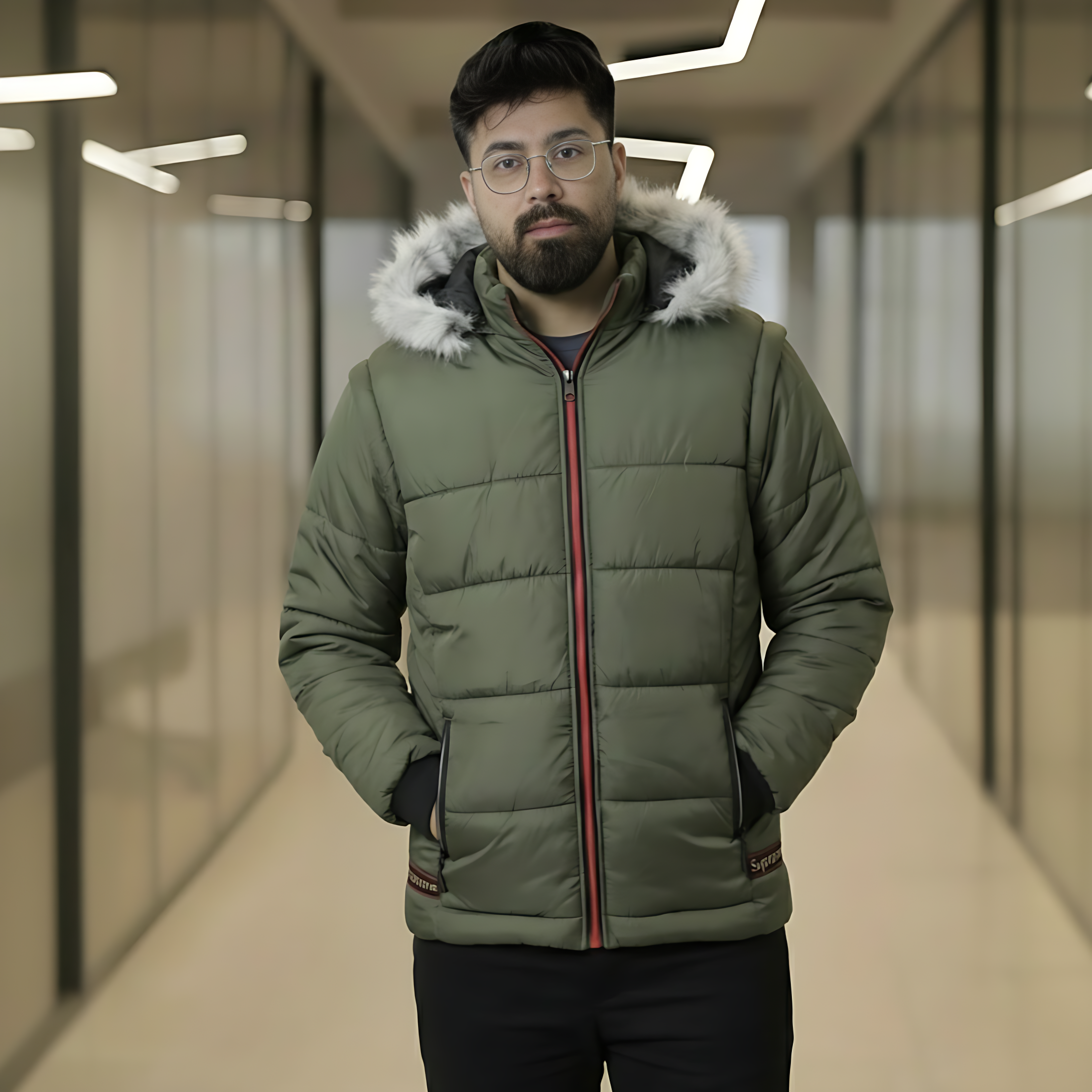 Men's Warm Insulated Jacket with Detachable Faux Fur Hood& Sleeves | Waterproof Winter Coat