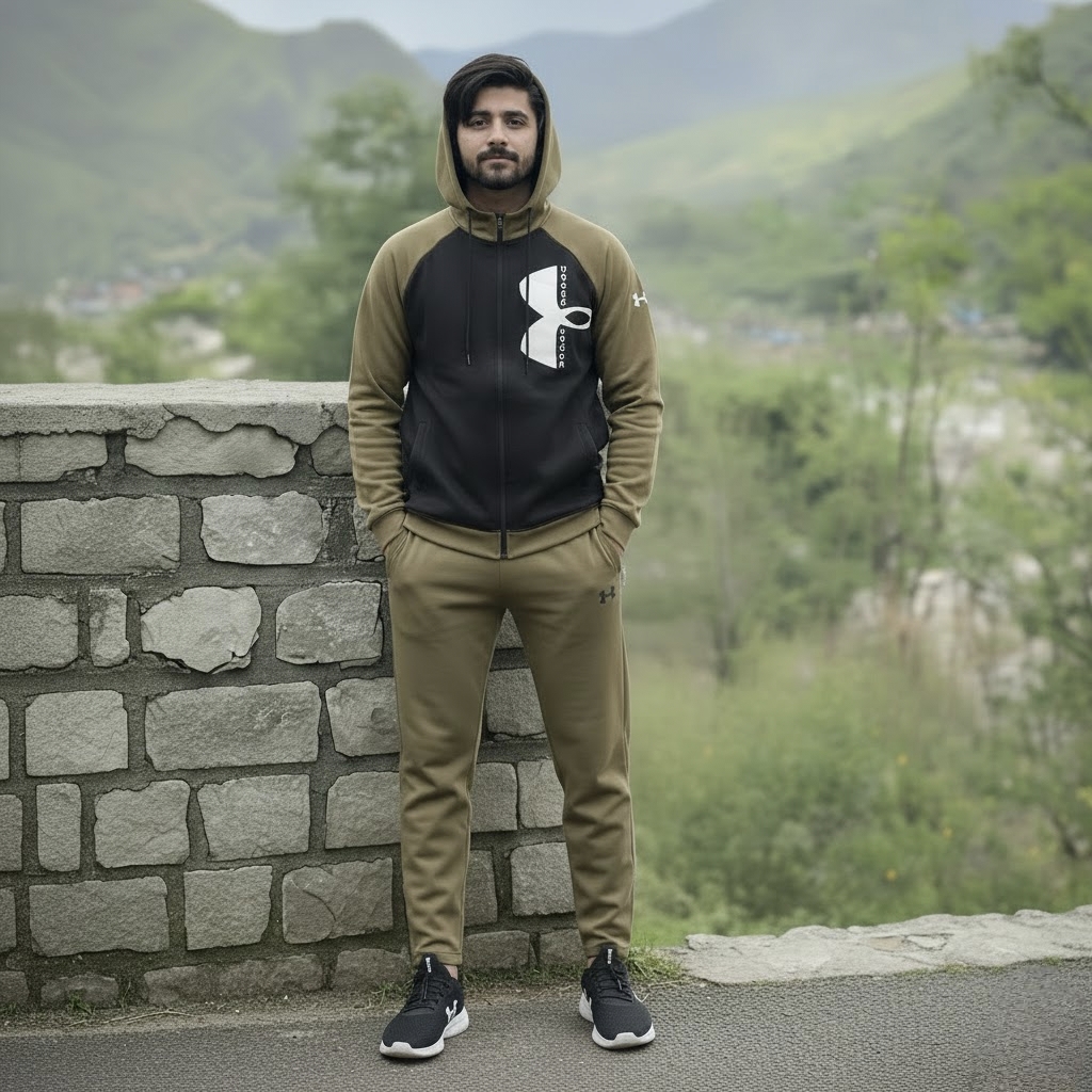 Men’s Color block Track Suit – Khaki & Black