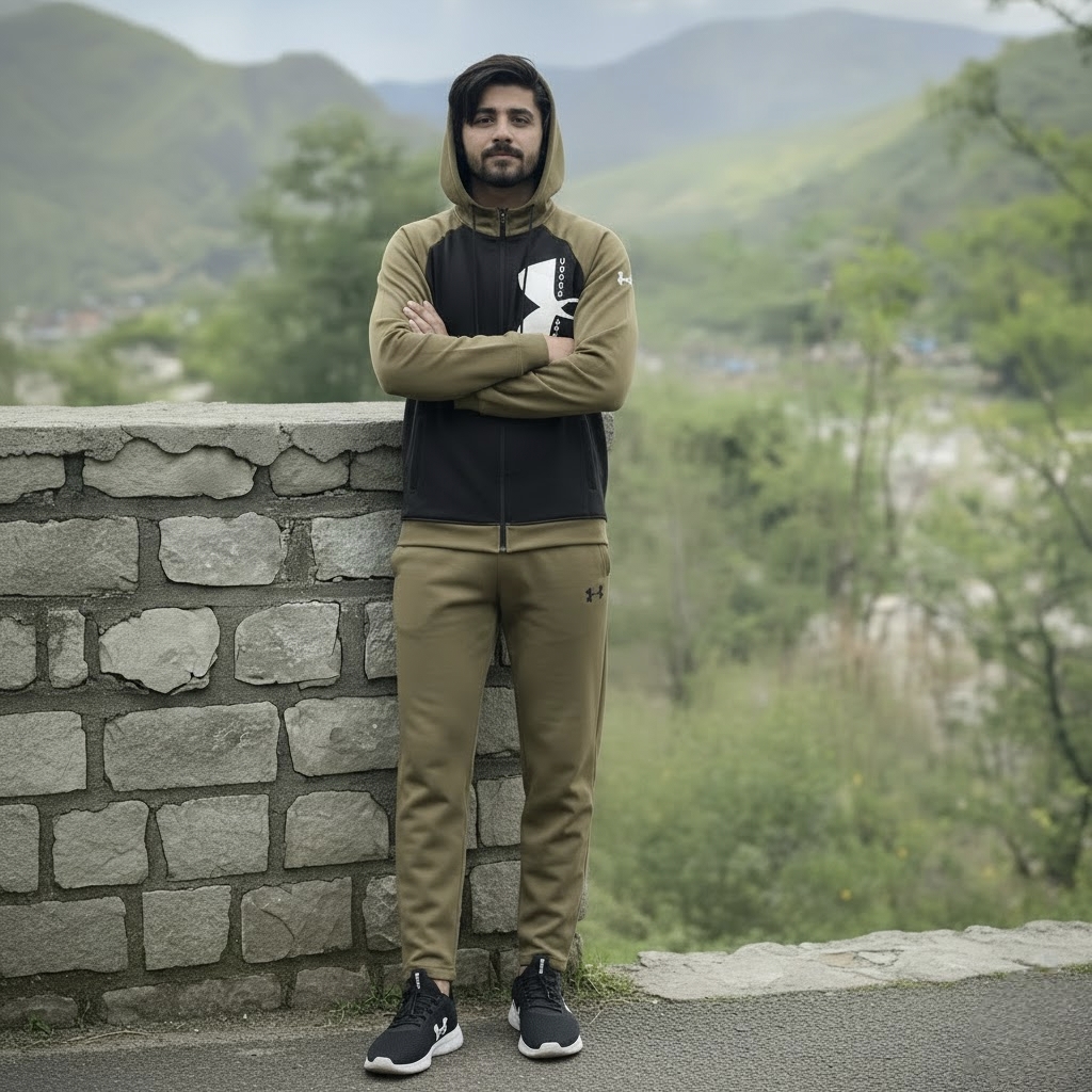 Men’s Color block Track Suit – Khaki & Black - Image 3