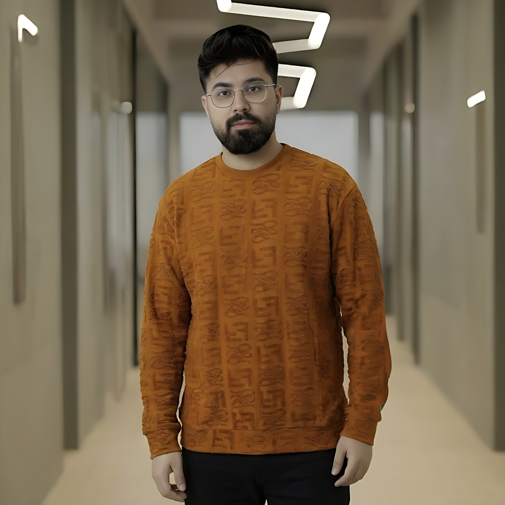 Premium Velvet Jersey Monogram Crewneck - Burnt Orange