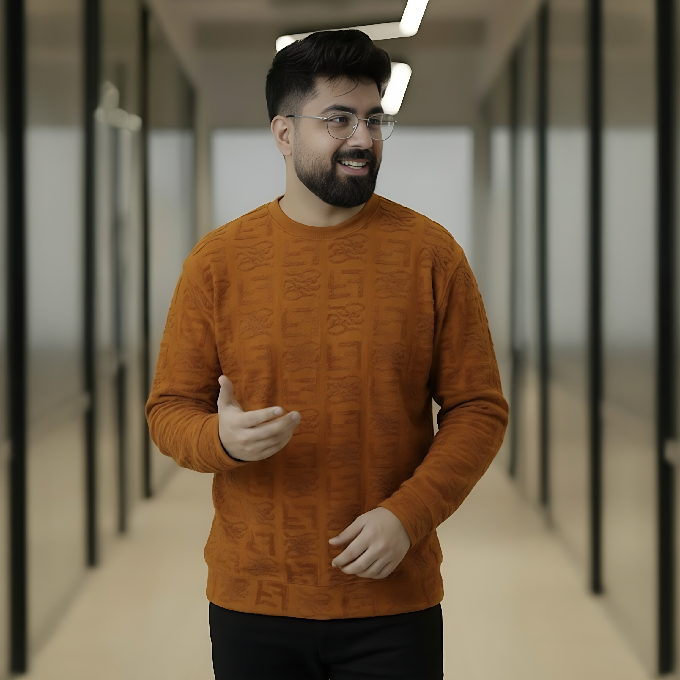 Premium Velvet Jersey Monogram Crewneck - Burnt Orange - Image 3