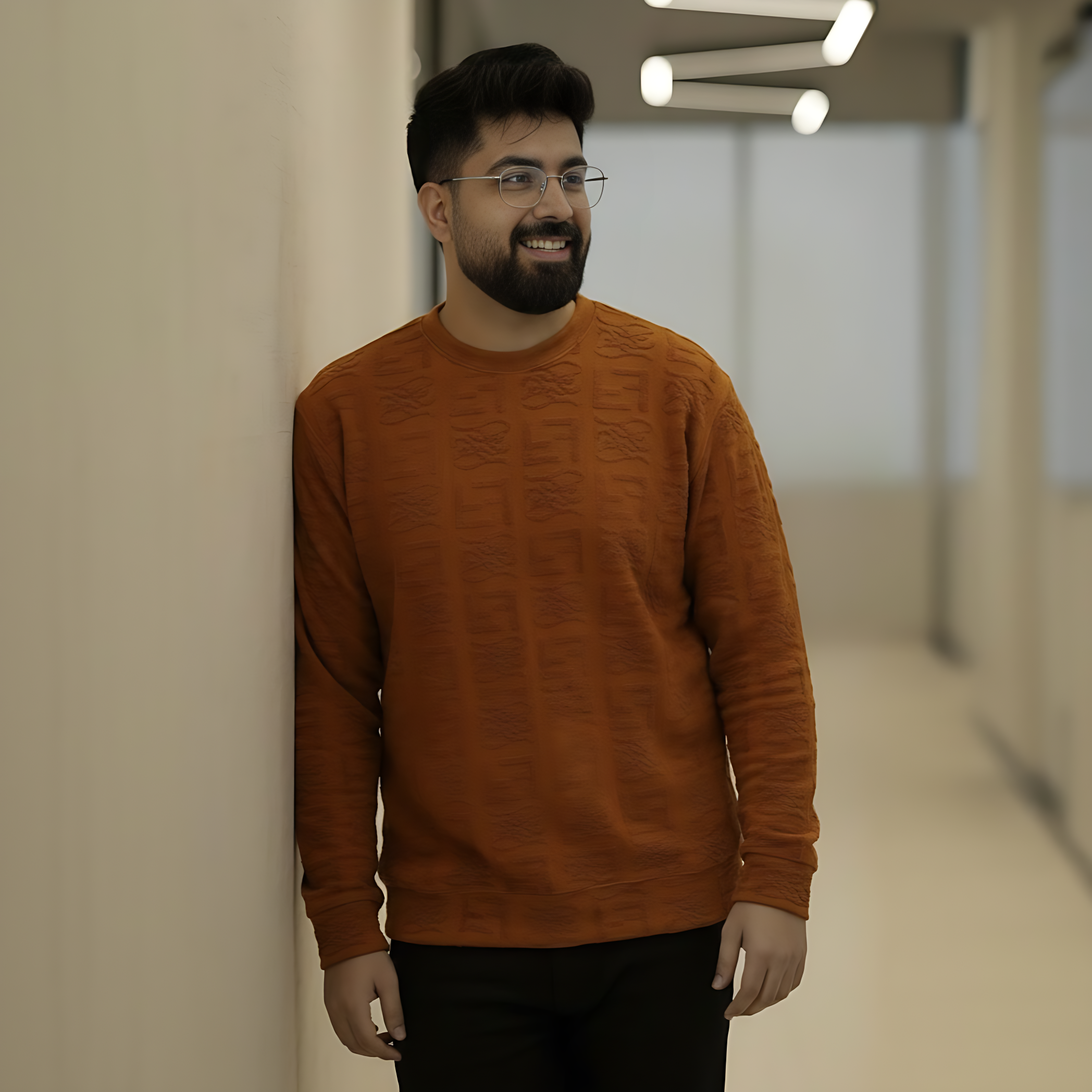 Premium Velvet Jersey Monogram Crewneck - Burnt Orange - Image 2